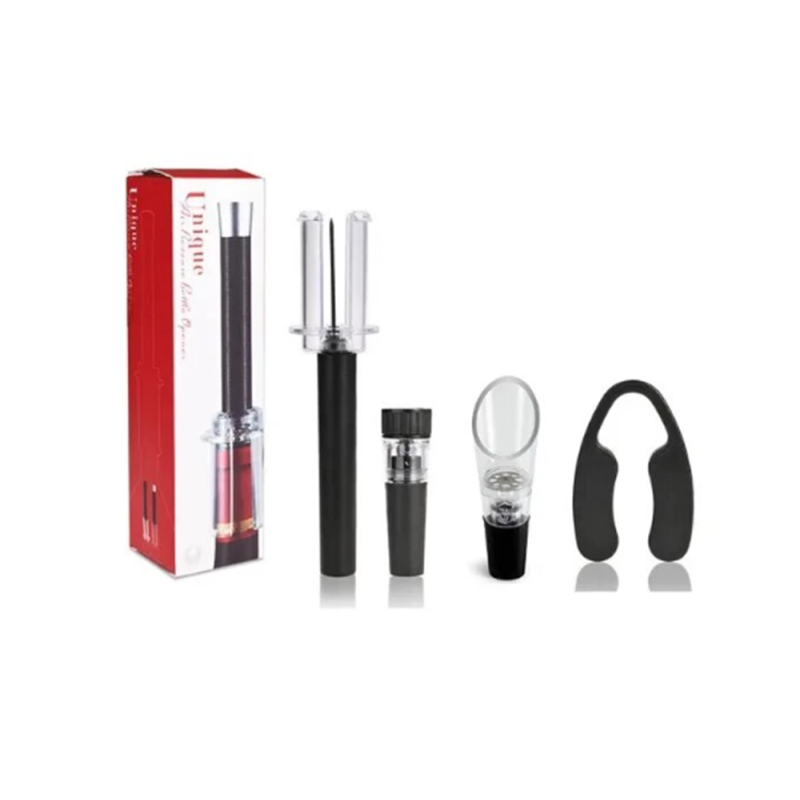 Air pressure corkscrew with accessories